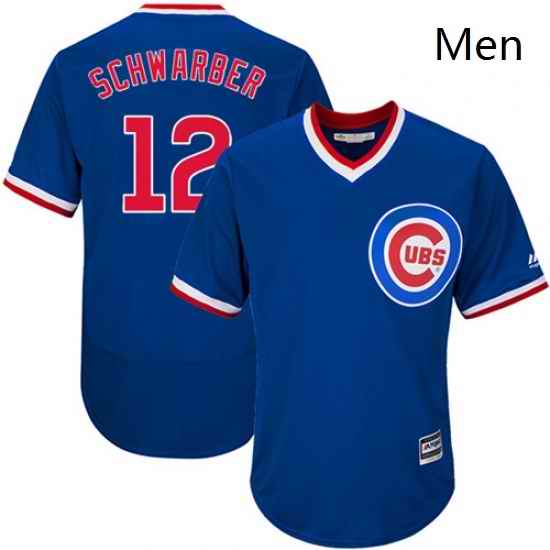 Mens Majestic Chicago Cubs 12 Kyle Schwarber Replica Royal Blue Cooperstown Cool Base MLB Jersey